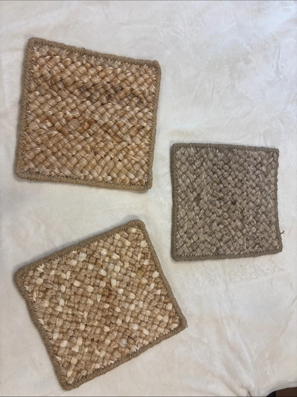 Natural Jute Trivet Set. “Maximus” Wheat Multi Set of 3 Designer Sample Hot Pads